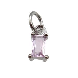 copper pendant paved pink zircon, rectangle, platinum plated, approx 4-6mm [FN28901]
