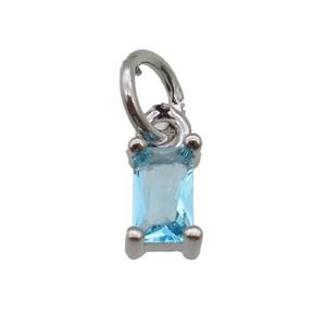 copper pendant paved blue zircon, rectangle, platinum plated, approx 4-6mm [FN28902]