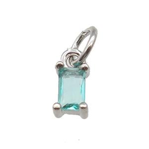 copper pendant paved green zircon, rectangle, platinum plated, approx 4-6mm [FN28903]