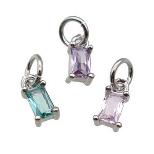 copper pendant paved zircon, rectangle, platinum plated, mixed, approx 4-6mm [FN28904]
