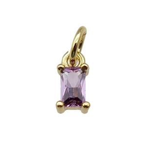 copper pendant paved purple zircon, rectangle, gold plated, approx 4-6mm [FN28908]