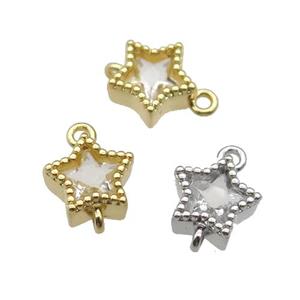 copper star connector paved zircon, mixed, approx 8mm [FN28916]