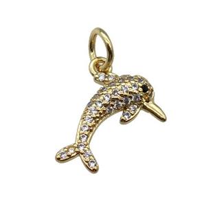 copper dolphin pendant paved zircon, gold plated, approx 10-14mm [FN28918]