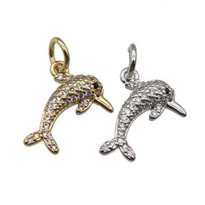 copper dolphin pendant paved zircon, mixed, approx 10-14mm [FN28919]