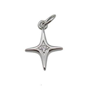 copper star pendant pave zircon, platinum plated, approx 10-12mm [FN28920]