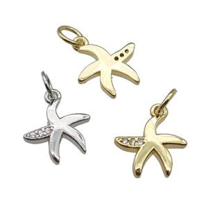 copper starfish pendant pave zircon, mixed, approx 11mm [FN28925]