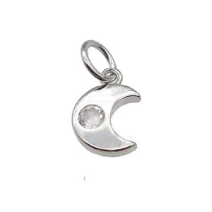 copper moon pendant pave zircon, platinum plated, approx 7-8mm [FN28926]