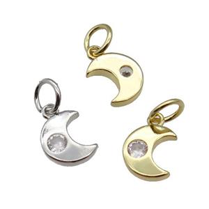 copper moon pendant pave zircon, mixed, approx 7-8mm [FN28928]