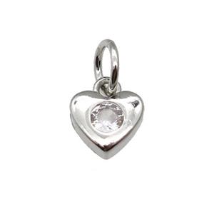 copper heart pendant pave zircon, platinum plated, approx 6.5mm [FN28929]
