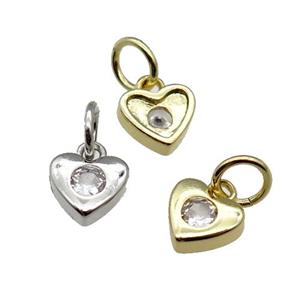 copper heart pendant pave zircon, mixed, approx 6.5mm [FN28931]