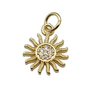 copper sunflower charm pendant pave zircon, gold plated, approx 11mm [FN28932]