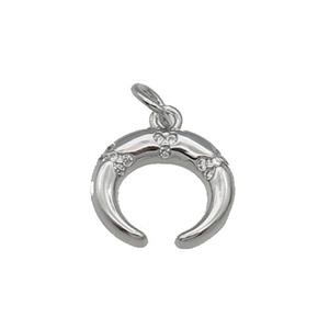 copper crescent moon pendant pave zircon, platinum plated, approx 11-13mm [FN28934]