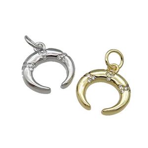 copper crescent moon pendant pave zircon, mixed, approx 11-13mm [FN28936]