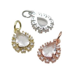 copper teardrop pendant pave zircon, mixed, approx 10-12mm [FN28944]