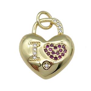 copper Heart pendant pave zircon, I-LOVE, gold plated, approx 15mm [FN28952]