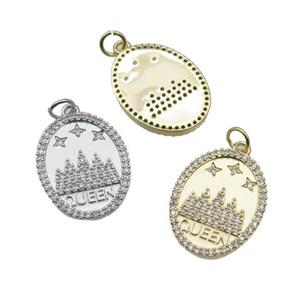 copper oval pendant pave zircon, castle, mixed, approx 16-21mm [FN28956]