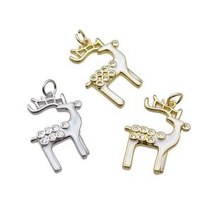 copper reindeer pendant pave zircon with white enamel, mixed, approx 18-24mm [FN28959]