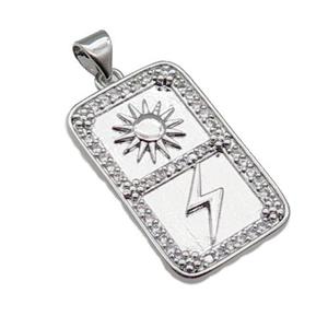 copper rectangle pendant pave zircon, sun thunder, platinum plated, approx 16-26mm [FN28960]