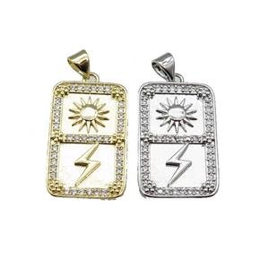copper rectangle pendant pave zircon, sun thunder, mixed, approx 16-26mm [FN28962]