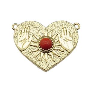 copper Heart pendant, hand, gold plated, approx 22-26mm [FN28964]