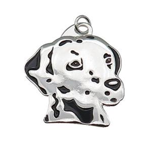 copper Dog charm pendant with black enamel, platinum plated, approx 25mm [FN28970]