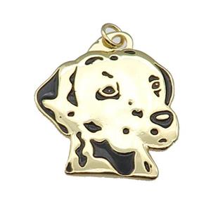 copper Dog charm pendant with black enamel, gold plated, approx 25mm [FN28971]