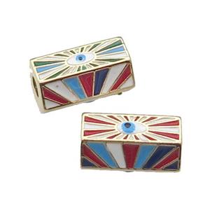 copper tube beads with enamel, eye, multicolor, gold plated, approx 10-17mm, 3mm hole [FN28973]