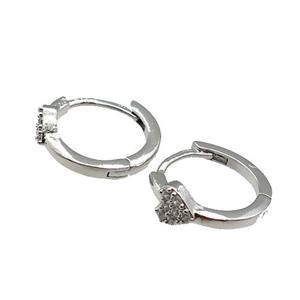 copper Hoop Earring pave zircon, heart, platinum plated, approx 5mm, 14mm dia [FN28978]