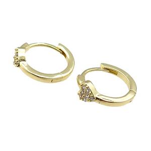 copper Hoop Earring pave zircon, heart, gold plated, approx 5mm, 14mm dia [FN28979]