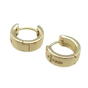 copper Hoop Earring pave zircon, cross, gold plated, approx 5mm, 13mm dia [FN28981]