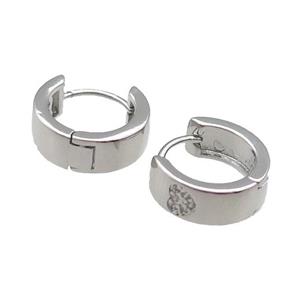 copper Hoop Earring pave zircon, heart, platinum plated, approx 5mm, 13mm dia [FN28982]