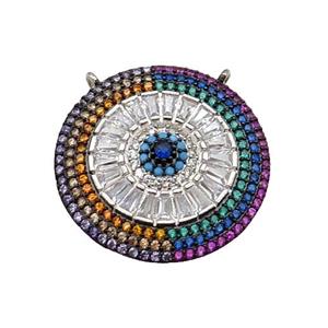 copper circle pendant paved zircon, platinum plated, approx 25mm dia [FN29046]