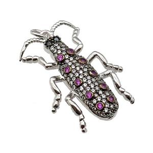 copper Ladybug pendant pave zircon, platinum plated, approx 20-30mm [FN29051]