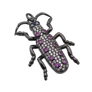 copper Ladybug pendant pave zircon, black plated, approx 20-30mm [FN29054]