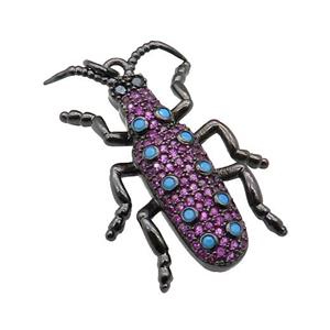 copper Ladybug pendant pave zircon, black plated, approx 20-30mm [FN29064]