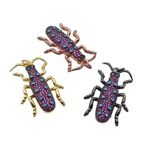 copper Ladybug pendant pave hotpink zircon, mixed, approx 20-30mm [FN29065]