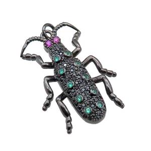 copper Ladybug pendant pave zircon, black plated, approx 20-30mm [FN29069]