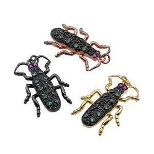 copper Ladybug pendant pave black zircon, mixed, approx 20-30mm [FN29070]