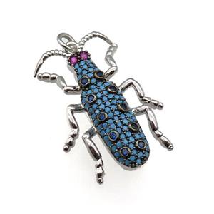 copper Ladybug pendant pave turq zircon, platinum plated, approx 20-30mm [FN29071]