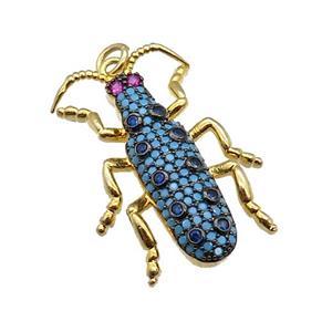 copper Ladybug pendant pave turq zircon, gold plated, approx 20-30mm [FN29072]