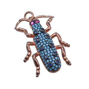 copper Ladybug pendant pave turq zircon, rose gold, approx 20-30mm [FN29073]