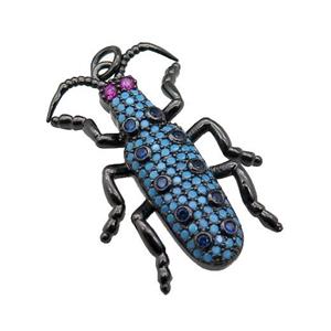 copper Ladybug pendant pave turq zircon, black plated, approx 20-30mm [FN29074]