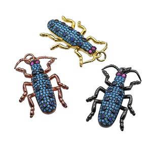 copper Ladybug pendant pave turq zircon, mixed, approx 20-30mm [FN29075]