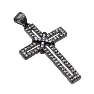 copper christian Cross pendant pave zircon, black plated, approx 19-30mm [FN29077]
