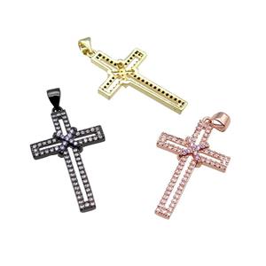copper christian Cross pendant pave zircon, mixed, approx 19-30mm [FN29078]