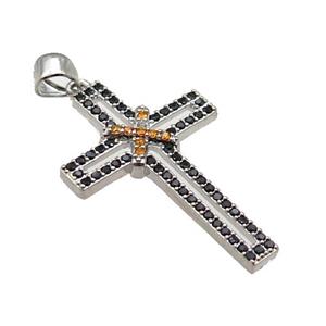 copper christian Cross pendant pave zircon, platinum plated, approx 19-30mm [FN29079]
