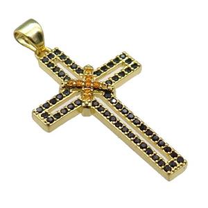 copper christian Cross pendant pave zircon, gold plated, approx 19-30mm [FN29080]