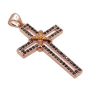 copper christian Cross pendant pave zircon, rose gold, approx 19-30mm [FN29081]