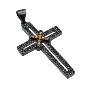 copper christian Cross pendant pave zircon, black plated, approx 19-30mm [FN29082]