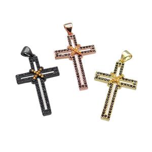 copper christian Cross pendant pave black zircon, mixed, approx 19-30mm [FN29083]